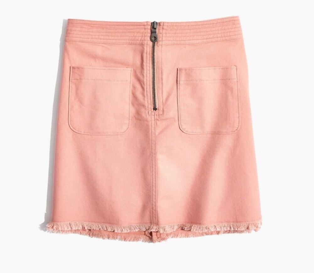 Madewell A-Line Zip Mini Skirt Antique Coral Raw Hem Patch Pocket Utility Size 2